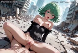1boy 2d_(artwork) 2d_animation ai_generated animated animation anime_style artist_name asukaiarts bare_shoulders black_dress blush breasts breasts_out building clothed_female_nude_male clothed_sex collarbone covered_navel cowgirl_position curly_hair day digital_media dress female flipped_hair green_eyes green_hair long_sleeves looking_at_viewer medium_breasts mp4 nipples no_panties one-punch_man open_mouth outdoors penis pov pussy rubble ruins sex short_hair short_playtime shorter_than_10_seconds sky small_breasts solo_focus spread_legs squatting_cowgirl_position straddling straight tagme tatsumaki teeth thighs torn_clothes torn_dress uncensored upper_teeth_only vaginal_penetration video