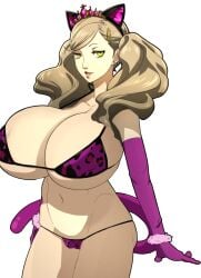 1girls ann_takamaki bikini blonde_hair cameltoe cat_ears cat_tail edit female gibberish_(artist) gigantic_breasts huge_breasts light_skin persona persona_5 screenshot_edit third-party_edit yellow_eyes