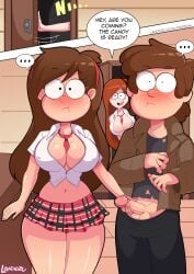 comic comic_page costume dipper_pines gravity_falls halloween halloween_costume handjob landidzu mabel_pines skirt