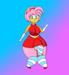 1futa absurd_res amy_rose anthro breasts bulge clothing dress eulipotyphlan futanari green_eyes hair hedgehog hi_res intersex jovi_cap legwear mammal pink_body pink_hair sega solo sonic_(series) sonic_the_hedgehog_(series) stockings
