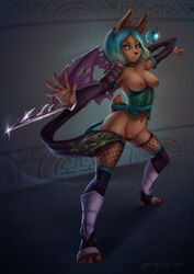 2012 blue_hair breasts color corset female female_only final_fantasy furry hair moogle nude pussy solo spookable video_games weapon wings