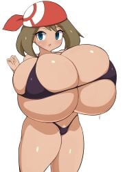 1girls big_breasts bikini bikini_bottom bikini_top black_bikini breasts breasts_bigger_than_head breasts_bigger_than_torso cleavage collarbone curvy female high_resolution highres huge_breasts jaga334 large_breasts may_(pokemon) pokegirl pokemon pokemon_oras pokemon_rse simple_background solo thick_thighs top_heavy white_background