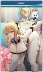 3girls azure_ghost big_breasts blonde_hair blush genital_fluids genshin_impact imminent_creampie jean_gunnhildr lumine_(genshin_impact) paimon_(genshin_impact) rape sex sweat unaware unaware_sex unnoticed white_hair x-ray