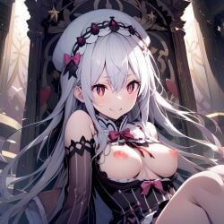 ai_generated boobs dress echidna_(re:zero) girl queen re:zero_kara_hajimeru_isekai_seikatsu red_eyes tits white_hair