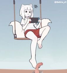 6ahiru ai_assisted angry animated animation balls cbt clothed_female cock_and_balls_torture erection feet feet_up fei_ren_zai fei_ren_zai_(non_human) female femdom foot_fetish foot_focus footjob fox_ears fox_girl fox_tail holding_phone ignoring jiuyue kicking loop looping_animation no_penetration penis penis_out playing_videogame sitting swing tagme video white_hair