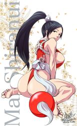 ass barefoot big_breasts breasts bubble_butt busty fatal_fury female female_focus female_only hourglass_figure king_of_fighters kneeling kunoichi long_hair mai_shiranui mimiyama_kiichi ninja sideboob snk solo tagme thong wide_hips