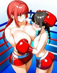 2024 2girls ai_generated areolae black_hair boxing boxing_gloves boxing_ring breast_size_difference breast_suck breast_sucking breastfeeding breasts curvy_milf female hand_on_head huge_breasts large_areolae lesbian_focus lesbian_only milf nipples pleasure_face red_hair size_difference small_breasts smaller_female sucking sucking_huge_breast sucking_nipples taller_woman tetas thin_female woman_only woman_sucking_breast young_woman young_woman_and_milf younger_female yuri