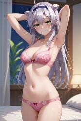 1female 1girls ai_generated armpits bed bedroom bra female female_only hi_res highres long_hair long_hair_female panties rokudenashi_majutsu_koushi_to_akashic_record sistine_fibel solo solo_female standing very_high_resolution