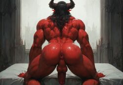 ai_generated anus ass_focus balls black_hair demon devilworship horns large_penis male male_only muscular muscular_male red_body red_skin