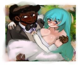 1boy 1girls 2020s 2024 african african_male alternative_universe beard beautiful_background black_male black_man blue_eyes blue_hair blush boobies bow bowtie cleavage commission commissioner_insert commissioner_upload couple couple_(romantic) couple_art couple_love daikiarts dark-skinned_male dark_skin dress eyebrows eyelashes facial_hair formal gamer glasses hand_around_neck holding hug huge_breasts huge_cleavage hugging husband_and_wife in_love interracial jewelry kinky_hair lips long_hair love marielle_kenny marielle_l_kenny marriage marriage_ring married married_couple married_man married_woman moustache nerd nerdy_male oc original_character outdoors outside pale-skinned_female pale_skin ring romance romantic romantic_ambiance romantic_couple scenery scenic scenic_view self_insert self_upload smile square_enix star_ocean star_ocean_the_divine_force suit tri_ace tuxedo vanilla very_dark_skin video_game video_game_character video_games voluptuous_female wedding wedding_dress wedding_ring west_african young_couple