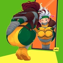 bondage bound female gag gagged marvel marvel_comics mirror pgratedslasher reflection restrained rogue_(x-men) wink x-men