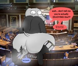 anthro asinus ass big_butt clothing democrat democrat_donkey don_kennedy donkey duo elephantid equid equine facesitting footwear george_o._pillsburry hi_res looking_back male male/male mammal mars_zero musk musk_clouds pants_off political_cartoon politics proboscidean republican republican_elephant sitting_on_another sock_garters socks tail tusks