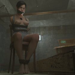 3d anna_miller_(metro) barefoot bondage breasts breasts_out chair_bondage feet ironlawbringer metro_(series) metro_exodus tagme tied_hands tied_legs tied_to_chair tied_up