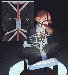 ball_gag bondage bound bound_to_chair gag gagged harry_potter hermione_granger hogwarts_school_uniform pantyhose pgratedslasher restrained rope_bondage