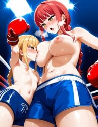 2024 2girls ai_generated areolae blonde_hair blush boxing boxing_gloves boxing_ring breast_size_difference breast_suck breast_sucking breastfeeding breasts chainsaw_man curvy_milf erotic_fight female huge_breasts large_areolae lesbian_focus lesbian_only makima_(chainsaw_man) milf nipples open_mouth pleasure_face red_hair size_difference small_breasts sucking sucking_huge_breast sucking_nipples taller_woman thin_female woman_only woman_sucking_breast young_woman young_woman_and_milf younger_female yuri