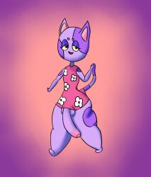 animal_crossing anthro balls big_penis black_eyes bob_(animal_crossing) clothing domestic_cat felid feline felis furry genitals hi_res jovi_cap male mammal nintendo penis purple_body shirt solo tail topwear