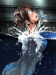 aquarium asphyxiation ass bikini breasts breathing brown_eyes brown_hair collarbone drowning female foxeye_(artist) game_cg in_the_aquarium:_sinking_with_kana kana_(in_the_aquarium:_sinking_with_kana) navel partially_submerged small_breasts swimming swimsuit tanline tanlines tongue tongue_out twintails