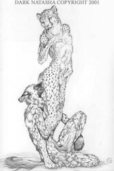 2001 african_wild_dog anal anthro anthro_on_anthro balls body_hair canid canine cheetah claws dark_natasha digitigrade duo ears_back erection felid feline fur genitals graphite_(artwork) greyscale hair hand_on_another's_thigh happy_trail hindpaw male male/male male_anthro mammal markings monochrome nude open_mouth oral paws pecs pencil_(artwork) penis pivoted_ears pubes rimming sex simple_background sitting snout spots spotted_body spotted_fur standing tail toe_claws traditional_media_(artwork) white_background