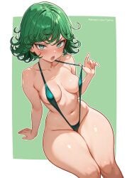 1girls alternate_version_available blush breasts cetta_(cettadvd) cleavage female female_only green_hair green_sling_bikini hair hips one-punch_man short_hair skimpy skimpy_bikini sling_bikini small_breasts solo solo_female swimwear tatsumaki thick_thighs thighs wide_hips