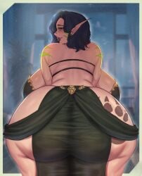 1girls ass back_view bent_over elf female female_only gigantic_ass gigantic_breasts huge_ass huge_breasts natwo2021 sideboob solo solo_female tattoo voluptuous