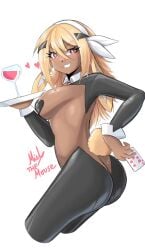 1girls ass belly big_breasts black_pasties blonde_eyebrows blonde_female blonde_hair blonde_hair blonde_hair_female breasts brown-skinned_female brown_skin brown_skinned_female busty busty_female busty_girl elbows female female_focus female_only fingers grin grinning grinning_at_viewer hair_between_eyes hairband heart_pasties high_resolution highres large_breasts lean_figure long_hair looking_at_viewer looking_sideways looking_to_the_side midriff miel_the_rat narrow_waist nipple_pasties original original_art original_artwork original_character parted_lips pasties pink_eyes pink_eyes_female plump_breasts reverse_bunnysuit seductive_grin shoulders sideboob simple_background slender_body slender_waist slim_waist smile smiley_face smiling smiling_at_viewer smug_grin solo standing thick_thighs thighs tray upper_body white_background wine wine_glass yellow_eyebrows yellow_hair yellow_hair_female