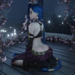 1girls 2025 3d alternate_version_available ass_cleavage black_eyeshadow blue_hair boots braid braided_hair braided_twintails bubble_butt combat_boots elbow_gloves eyeshadow female female_only full_body gloves hands_between_legs huge_ass image_set jinx_(league_of_legends) knees_apart_feet_together league_of_legends legs_apart long_hair mslewd outdoors pants purple_eyes rear_view rooftop side_tattoo sitting sitting_on_feet sitting_on_ground solo tank_top tanktop tattoo thoughtful_expression very_long_hair