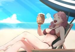 beach big_ass big_breasts big_breasts big_butt big_thighs big_titties bikini black_clover character_request curvaceous curvaceous_female curvaceous_figure curvy curvy_figure curvy_hips female female_focus female_only misterlmaoo pink_hair short_hair