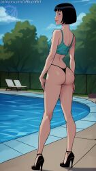 1girls ai_generated ass_focus ben_10_alien_force big_ass bikini bikini_bottom bikini_top black_hair female from_behind high_heels julie_yamamoto legs long looking_back raiven short_hair solo_female standing tank_top thick_thighs thong
