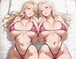 2girls adult_and_teenager age_difference ai_generated animal_print animal_print_bikini asymmetrical_docking big_breasts bikini_bottom bikini_top blonde_hair blue_eyes busty cleavage commentary curvaceous curvy curvy_body curvy_female curvy_figure earrings female female_focus female_only giniaart hi_res highleg highleg_bikini hourglass_figure hourglass_figured_female huge_breasts kurashiki_reika kurashiki_reina lipstick makeup mature mature_female midriff milf mother_and_daughter multiple_girls navel older_female_and_younger_female oyakodon pink_bikini revealing_swimsuit saimin_seishidou skimpy skimpy_bikini slim_waist take_your_pick url very_high_resolution very_long_hair voluptuous voluptuous_female watermark web_address wide_hips