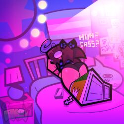 ass ass_focus bulge bulge_through_clothing butt_focus clothed grimm_(grimmzly) grimmzly oc original_character panties presenting_hindquarters speech tagme text trans_woman transfem