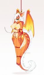 4_toes all_fours anthro antlers arms_tied artist_name athletic athletic_anthro athletic_female big_breasts blue_eyes blush blush_lines bondage bondage bound breasts claws crotch_rope dragon eyebrows eyelashes feet female fur furred_dragon furred_scalie gag gagged genitals hair half-closed_eyes hands_behind_back hi_res horn legs_tied muffled multicolored_body multicolored_fur multicolored_tail mythological_creature mythological_scalie mythology narrowed_eyes nervous nipples non-mammal_breasts non-mammal_nipples nude nude_anthro nude_female orange_body orange_fur red_body red_fur restraints rope rope_bondage rope_harness scalie simple_background solo submissive submissive_anthro submissive_female suspension suspension_bondage tail tail_bondage tail_tied tape tape_gag text toe_claws toes vulva white_background white_eyebrows white_hair winged_dragon wings yellow_nipples zeveth