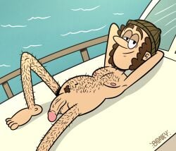 arms_behind_head balls boat brown_hair fat fat_male hairy hairy_belly hairy_chest hairy_legs hairy_male hat leonard_loud looking_at_viewer male naked naked_male on_back onlyboney penis sideburns the_loud_house