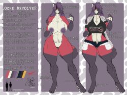 2025 absurd_res ailurid anthro anuki big_breasts bottomwear breasts busty_boy_(lore) choker clothing covered_eyes daisy_dukes denim denim_bottomwear denim_clothing denim_shorts female fur genitals hair hi_res hotpants huge_breasts jewelry locke_revolver male male_(lore) mammal missing_arm model_sheet necklace purple_hair pussy red_body red_fur red_panda shorts solo stretch_marks thick_thighs vulva wide_hips