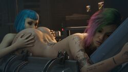 2025 2girls 3d alternate_version_available areolae black_nail_polish black_toenail_polish blue_hair bluelight breasts completely_nude completely_nude_female cunnilingus cyberpunk_2077 detailed_background duo evelyn_parker feet female female/female female_only gold_nail_polish green_and_purple_hair image_set indoors judy_alvarez kneeling kneeling_on_ground laying laying_on_back laying_on_chair lesbian_sex medium_breasts multiple_girls nail_polish nipples nude nude_female oral oral_sex painted_nails pleaure_face shaved_side short_hair tattoo tattoos tattoos_everywhere yuri