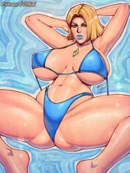 1girls 2d ass big_breasts bikini blonde_female blonde_hair blue_eyes blue_lipstick bob_cut breasts clothed clothed_female crimson_kaiserin emma_frost emma_frost_(marvel_rivals) female female_only large_breasts light-skinned_female light_skin looking_at_viewer marvel marvel_comics marvel_rivals swimsuit thick_legs thick_thighs thighs wide_hips x-men