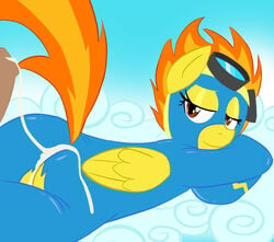 ass brown_eyes cum cum_on_ass cumshot equine eyewear female flight_suit friendship_is_magic from_behind goggles haiku_oezu hair horse male my_little_pony orgasm pegasus penis pony spitfire_(mlp) straight two_tone_hair wings wonderbolts_(mlp)