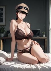 1girls 2d ai_generated ass big_ass big_breasts black_hair bleach bleach:_the_thousand-year_blood_war bra breasts brown_eyes curvaceous curvaceous_female curvaceous_figure curvy curvy_figure dark_eyes female hat high_quality hourglass_figure huge_breasts ikumi_unagiya inviting_to_sex kneeling large_breasts light-skin light-skinned_female lingerie lips low_ponytail mature mature_female medium_hair milf milf-master mommy on_bed pale-skin pale-skinned_female panties ponytail posing sagging_breasts seductive seductive_look sexy_pose short_ponytail side_view sideboob sitting sitting_on_bed stable_diffusion tagmeo thick_ass thick_butt thick_thighs thighs unagiya_ikumi wide_hips