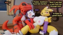 2025 3d_(artwork) absurd_res anal anal_sex anthro bacn bandai_namco big_breasts bisexual bisexual_sandwich blep blush breasts canid canine claws detailed_background dialogue digimon digimon_(species) digital_media_(artwork) english_text female female_penetrated fox furniture group group_sex guilmon guilmon_(bacn) happy happy_sex hi_res huge_breasts imp impmon impmon_(bacn) male male/female male/male male_penetrated male_penetrating male_penetrating_female male_penetrating_male mammal markings nipples nude open_mouth penetration penile penile_penetration penis red_body renamon renamon_(bacn) sandwich_position scalie sex size_difference smile sofa sofa_sex tail teeth text threesome tongue tongue_out trio white_body yellow_body