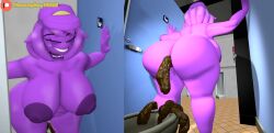 (theusagiboy1406) 1girls 3d 3d_(artwork) 3d_render ass back_view bathroom big_ass big_breasts breasts female female_focus female_only five_nights_at_freddy's huge_ass huge_breasts indoors_nudity naked naked_female nude nude_female purple_body purple_girl purple_guy_(fnaf) purple_hair rule_63 scat sfm shit shitting solo source_filmmaker toilet toilet_use turd turd_hanging_out wendy_afton william_afton