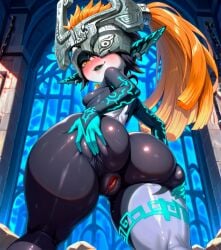 ai_generated aroused ass ass_focus ass_grab bare_pussy big_ass blush breasts butt_focus butt_grab curvy curvy_body curvy_female curvy_figure curvy_hips from_behind_position from_below ginger_hair horny huge_ass imp looking_back massive_ass midna nintendo playful ponytail seductive shortstack small_breasts smug smug_face starlightnex stretched_pussy the_legend_of_zelda thick_ass thick_hips thick_legs thick_lips thick_thighs thigh_highs thighhighs thighs twilight_princess