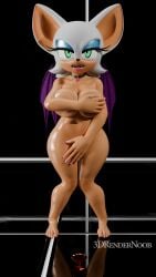 3drendernoob absurd_res anthro bared_teeth big_breasts breasts chaos_emerald choker colored_nails covering covering_breasts covering_crotch covering_self curvy_figure female gem hand_bra hi_res jewelry nails necklace nude rouge_the_bat sega solo sonic_the_hedgehog_(series) wet wet_body wide_hipped_female