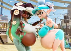 2girls 2pregnancy 3d_(artwork) dark-skinned_female female inkling inkling_girl marie_(splatoon) marina_(splatoon) maternity_clothes nintendo octoling octoling_girl pregnant pregnant_belly pregnant_female smiling_at_viewer splatoon splatoon_(series) splatoon_2 tagme tagme_(artist) tentacle_hair white_hair white_hair_female yellow_eyes