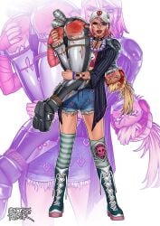 2girls angry angry_face annoyed annoyed_expression ass ass_focus bangs blonde_hair blush blushing_female bondage breasts carrying carrying_partn crying dusty_(fortnite) female female_only fortnite fortnite:_battle_royale georgeparkerart grabbing_ass looking_at_viewer mouth_hold rope_bondage spank_marks spanked spanked_butt stuffed_mouth_gag submissive submissive_female tattoo tattoos thong tied_hands tied_legs tied_up tongue_out underwear versa_(fortnite) visor yuri