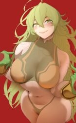 1girls ahoge boku_no_hero_academia breasts da_artist17 female female_focus female_only green_eyes green_hair hi_res large_breasts light-skinned_female light_skin looking_at_viewer midriff my_hero_academia my_hero_academia_(finale) post-timeskip smile solo thighs time_skip tooru_hagakure tooru_hagakure_(post-timeskip) tooru_hagakure_(visible) wide_hips