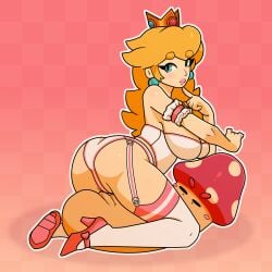 blonde_hair blue_eyes female lingerie mario_(series) mushroom nintendo princess_peach spacehominid