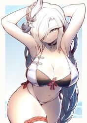 1girls breasts cleavage female female_focus female_only genshin_impact large_breasts light-skinned_female light_skin looking_at_viewer richter_h shenhe_(genshin_impact) solo thick_thighs thigh_strap thighs wide_hips