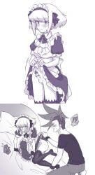 crossdressing galo_thymos lio_fotia maid maid_headdress maid_uniform monochrome promare yaoi