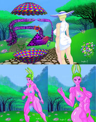 ass big_ass big_breasts blonde_hair breast breasts bunny_girl dat_ass dongidew flowers forest furry futanari hair intersex snake