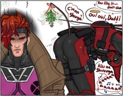 angry angry_expression angry_eyes angry_face annoyed annoyed_expression annoyed_face balls_under_clothes bending_over bent_over big_ass big_ass_(male) big_balls big_butt_(male) bulge bulge_through_clothing bulge_under_clothes christmas deadpool deadpool_(marvel_rivals) dialogue dialogue_bubble funny gambit gambit_(marvel_rivals) grouchy jingle_bell male male_only marvel marvel_comics marvel_rivals meme mistletoe muscular_male notoriousb33t onomatopoeia presenting_ass remy_lebeau round_ass round_butt seducing seduction seductive shitpost showing_ass showing_off_ass twerking wade_wilson