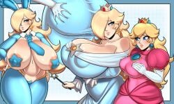 2girls areola_slip areolae ass big_areola big_ass big_breasts big_butt big_lips big_nipples bimbo bimbos blonde_female blonde_hair blue_eyes breasts bubble_butt bunny_costume bunny_ears bunny_tail bunnysuit busty casual_nudity caughtpoe cleavage clothed covered_nipples earrings fake_animal_ears fake_tail female female_only hair_over_one_eye height_difference hi_res hips huge_breasts large_ass large_breasts large_butt larger_female lips lipstick long_hair mario_(series) multiple_girls nail_polish nails naked naked_female nintendo nipple_slip nipples_covered nipples_visible_through_clothing no_bra nude pasties princess_peach princess_rosalina reverse_bunnysuit size_difference smaller_female standing star_pasties super_mario_bros. super_mario_galaxy tagme teasing thick_thighs thighs top_heavy wide_hips